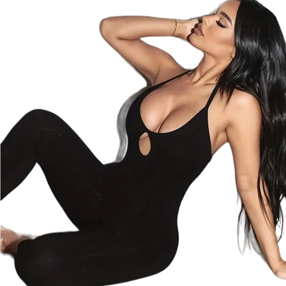 A Classy Chic Boutique Pants - A Classy Chic Boutique Black Halter Cutout Ribbed Jumpsuit